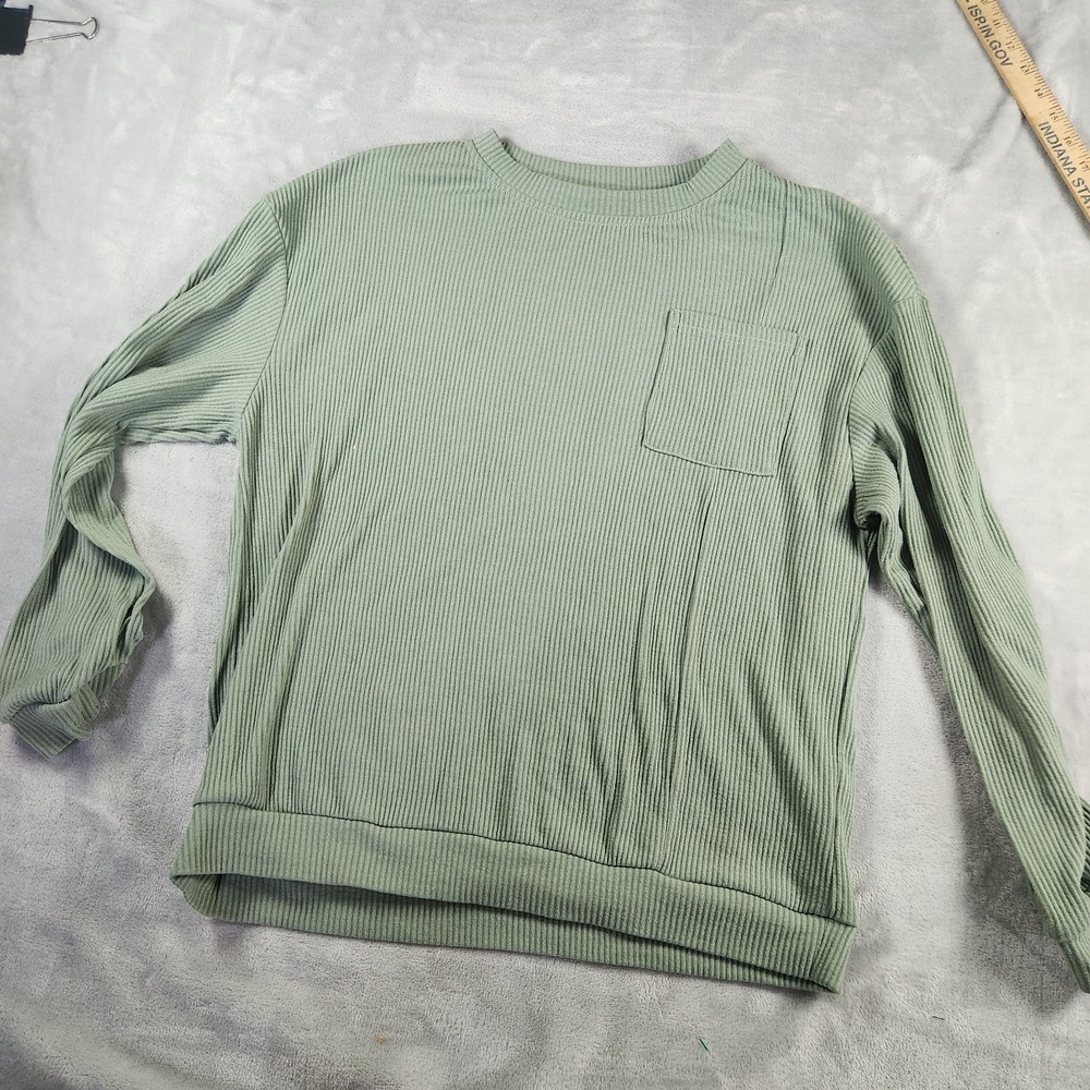 Kirundo Women's Green‎ Crewneck M Long Sleeve Pullover Pocket Cozy Cabincore